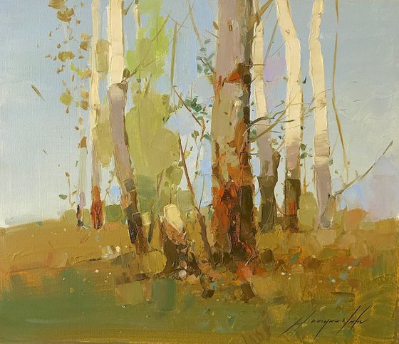 Birches, Original oil painting, One of a kind Signed with Certificate of Authenticity