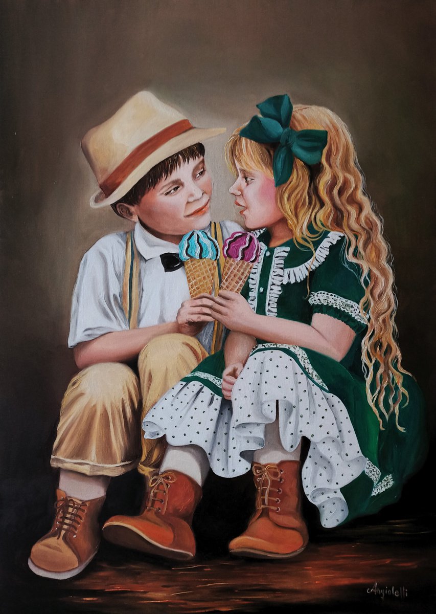 Photorealistic Portrait Oil Painting By Anna Rita Angiolelli, 20 X 28, Friendship, Original Artwork