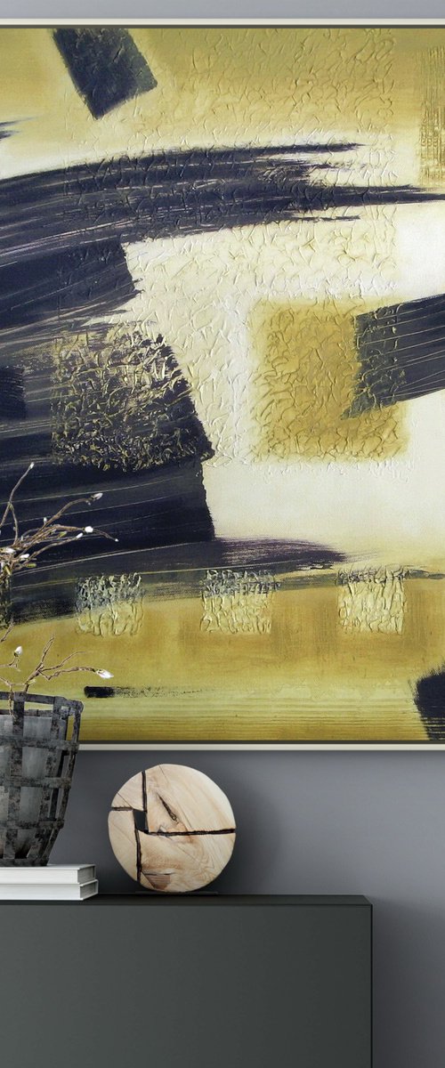 Olive-Yellow, Black Abstract 1 by Evgen Semenyuk