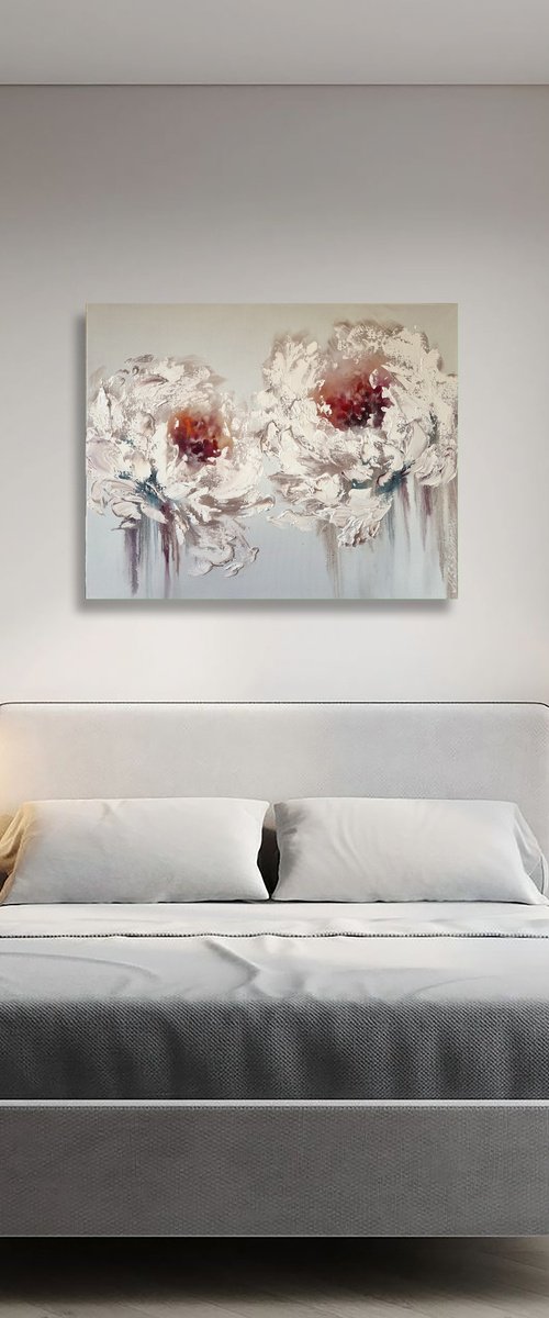 Two large white flowers on white by Marina Skromova