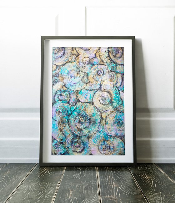 Reserved for customer order - Ammonite (textured artwork of a fossil ammonites) #5