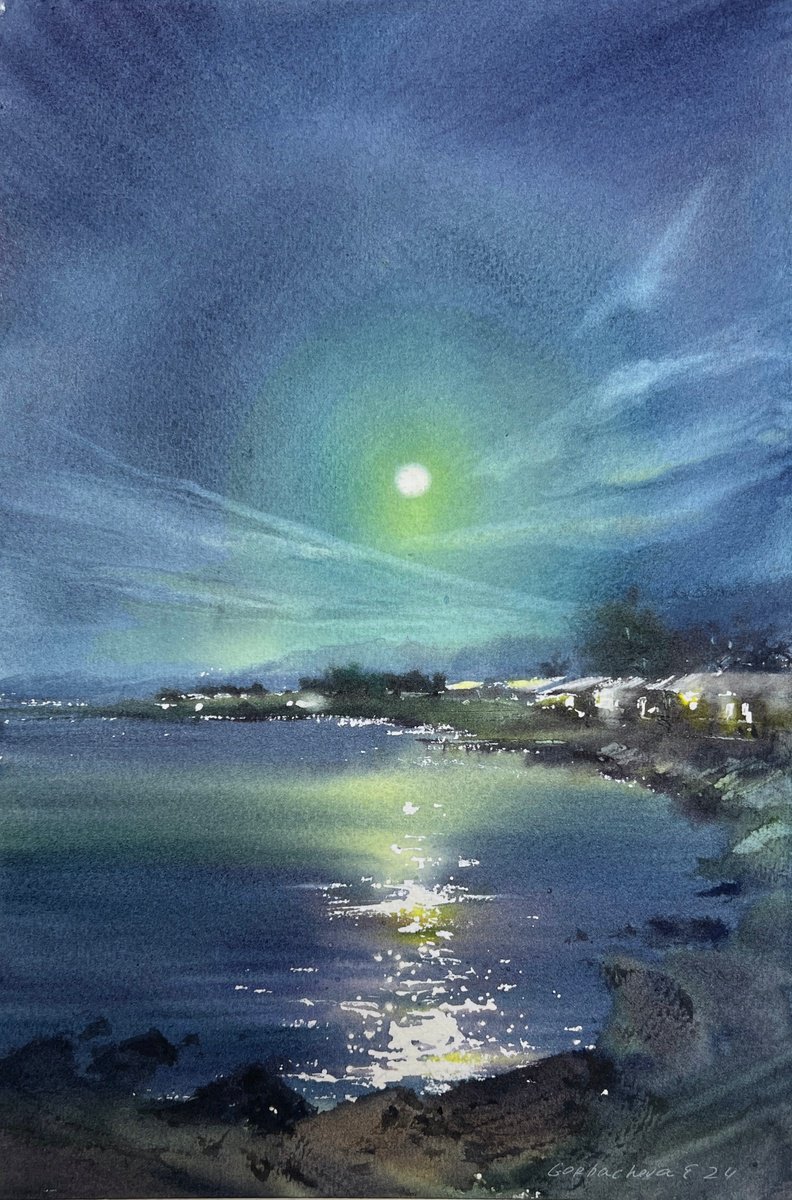 Impressionistic Watercolour , In The Moonlight #4 By Eugenia Gorbacheva, 8 X 12, Artwork For Sale On Artfinder