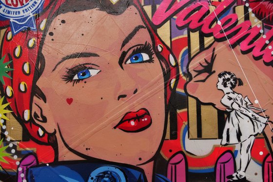 Lady Luck Rosie 190cm x 100cm Rosie The Riveter Textured Urban Pop Art