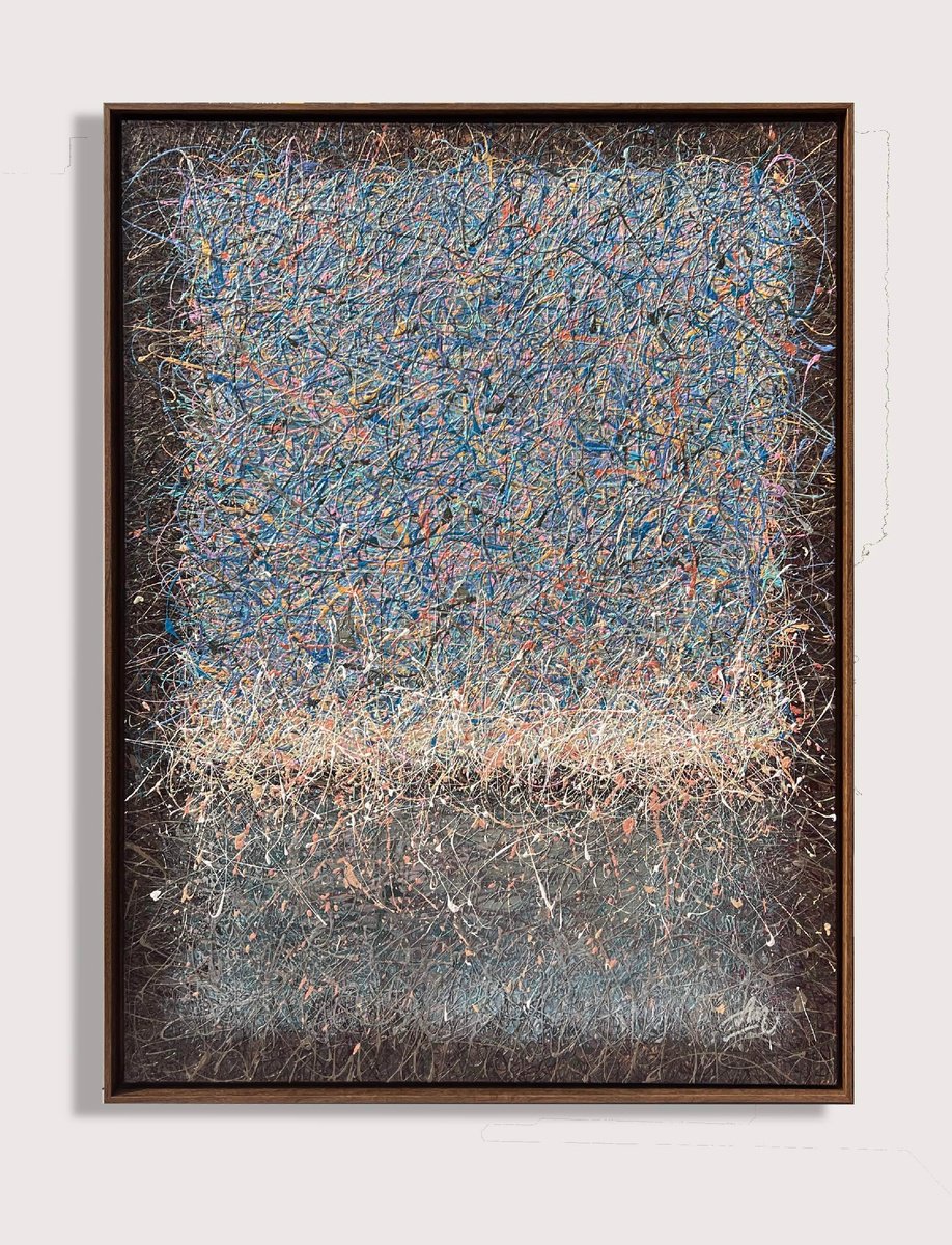 Impressionistic Landscape Acrylic Painting By Nadiia Antoniuk, 40 X 53", Blue Haze - Framed, Original Artwork