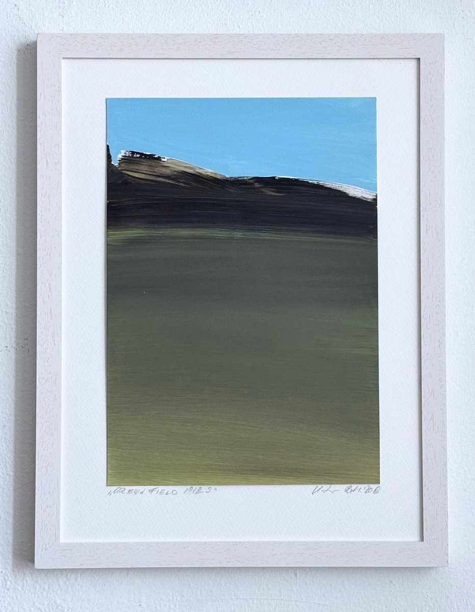 Organic Landscape Acrylic Painting By Katrin Roth, 9 X 13", Green Field 1018_9, Original Artwork