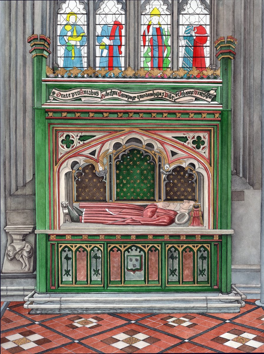 Illustrative Cityscapes Watercolour By Shelley Ashkowski, 17 X 22", Tomb Of William Canynges At St. Mary Redcliffe Church, Artfinder