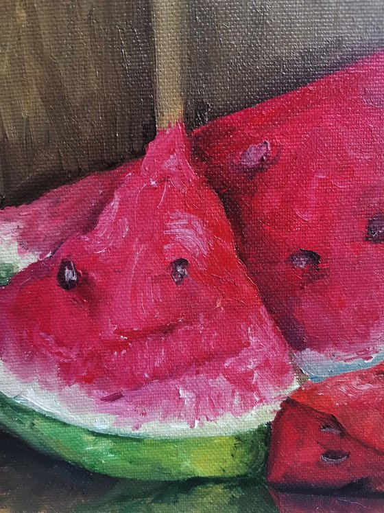 Watermelon in the gold. 30x20 cm. Anguria nell'oro