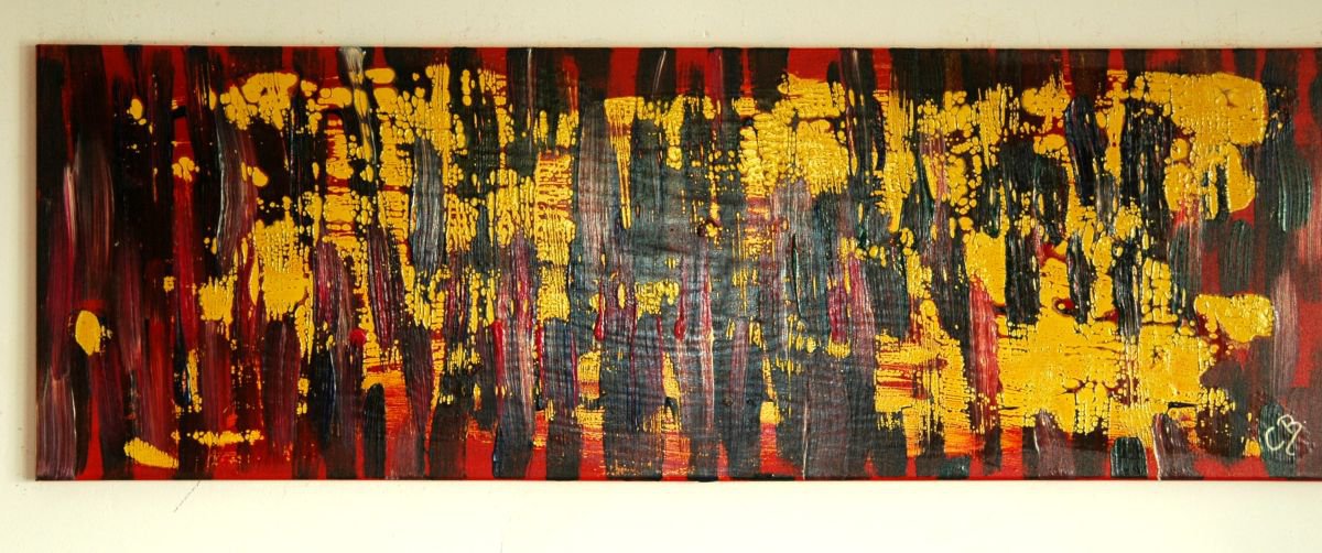 Abstract Landscape Acrylic Painting By Cb., 47 X 16, Climbing The Stairs, Original Artwork