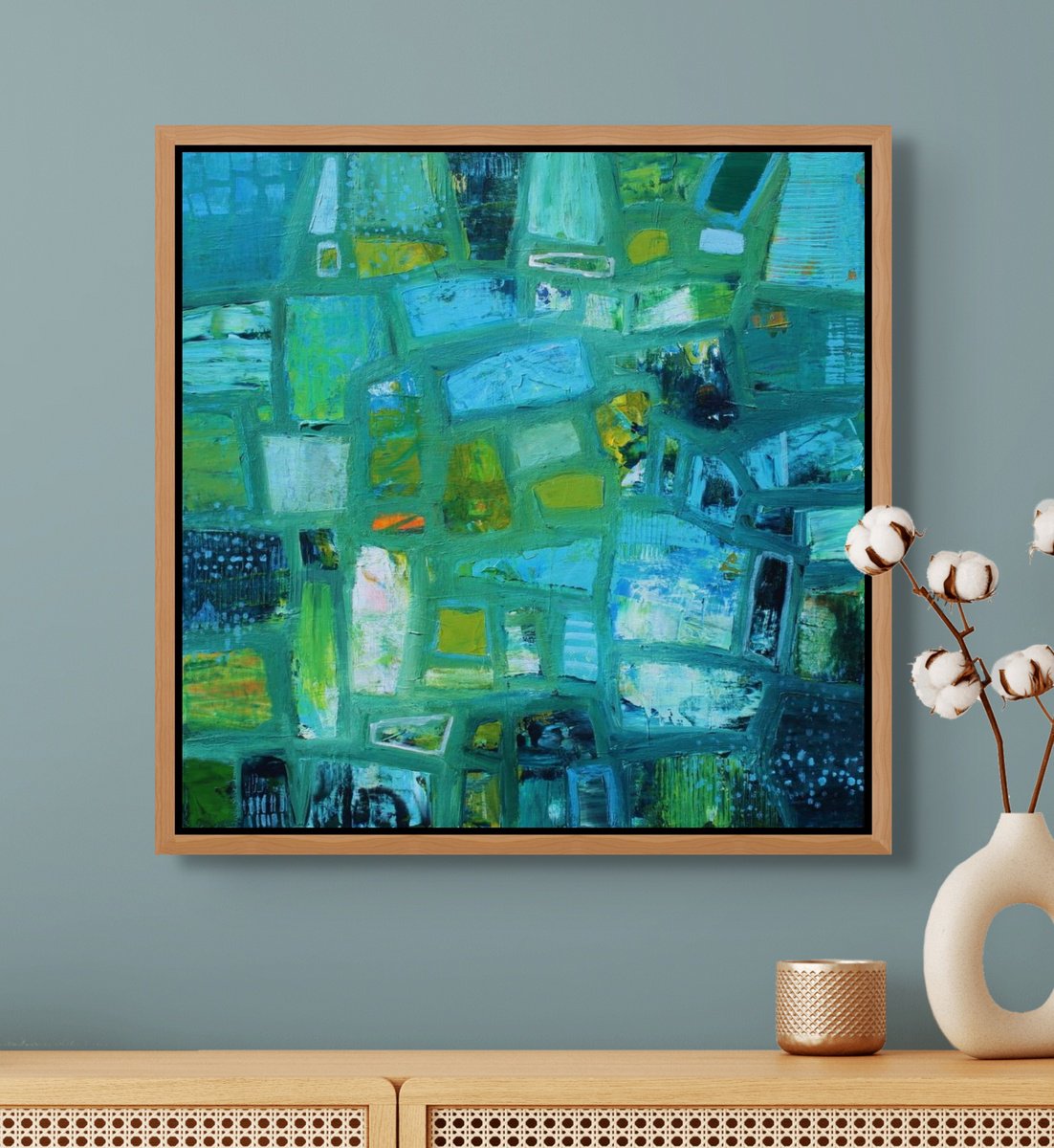 Geometric Abstract Acrylic Painting By Sage Mountain Studio, 20 X 20", Calling To The Sea, Original Artwork