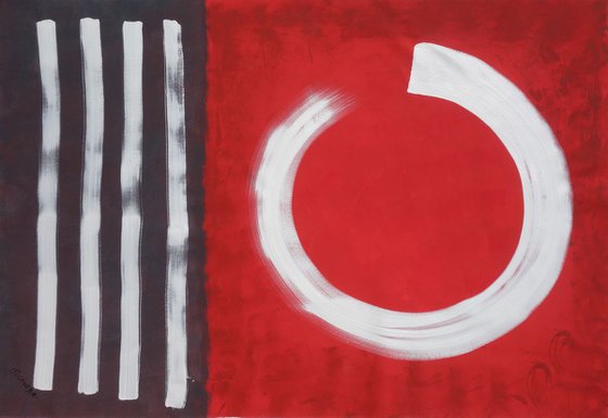 Red Enso Zen Abstract Painting large wall art A277 Acrylic Original Contemporary Art