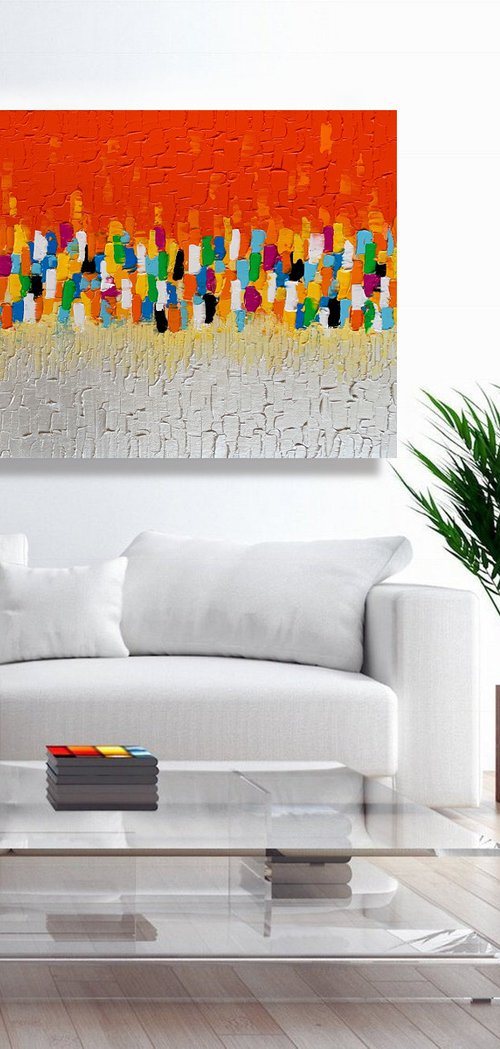Cascade of Colors - LARGE,  TEXTURED, PALETTE KNIFE ABSTRACT ART – EXPRESSIONS OF ENERGY AND LIGHT. READY TO HANG! by Julijana Ravbar