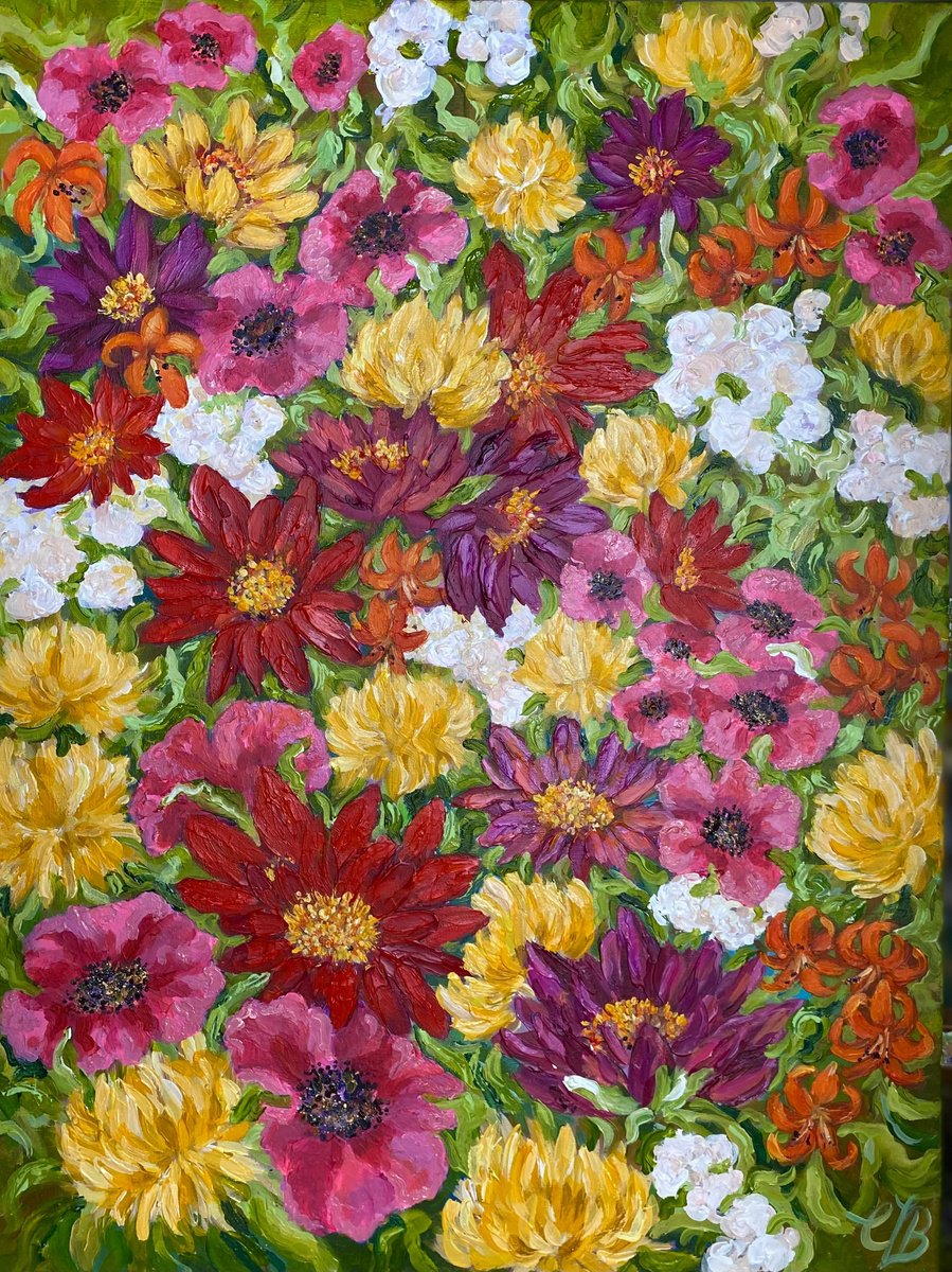 Impressionistic Botanical Acrylic Painting By Colette Baumback, 24 X 31, Flower Wall, Original Artwork