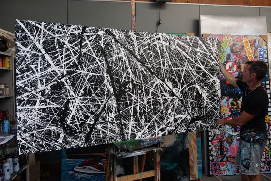 Overload 240cm x 120cm Black White Textured Abstract Art