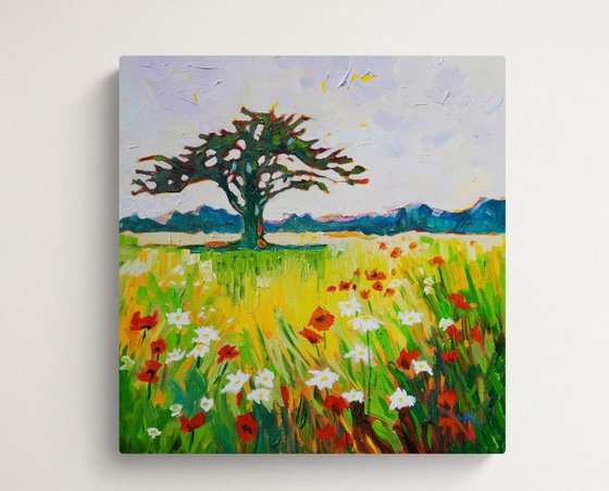 Poppies, Daisies, Tree