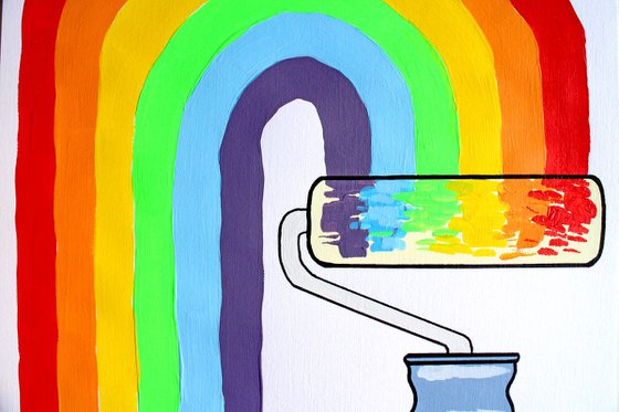 Rainbow Paint Roller Pop Art Painting On A3 Paper