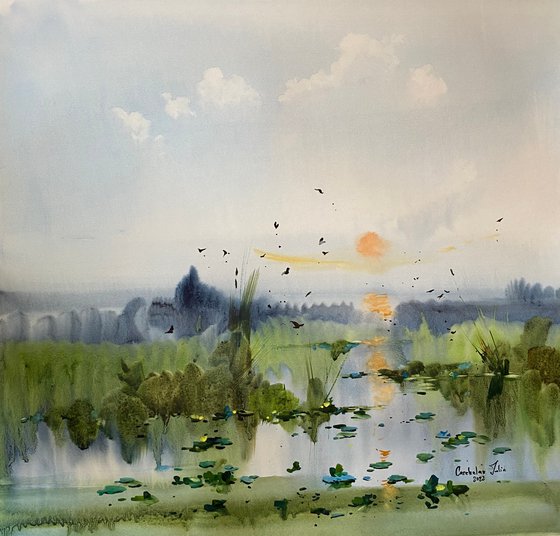 Sold Watercolor “Summer freshness. Danube Delta” perfect gift