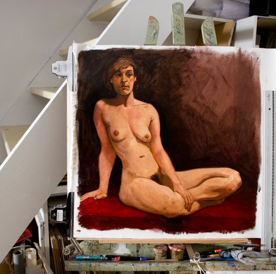 modern expressionist portrait of a nude woman
