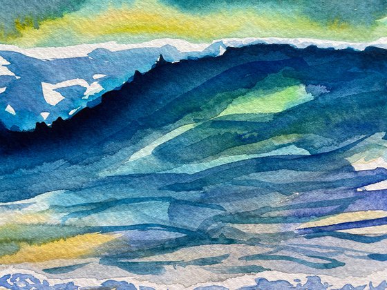 Ocean Watercolor Painting, Sunset Seascape Original Artwork, Coastal Wall Art, Beach House Decor
