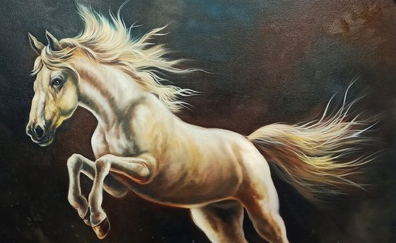 White horse (70x100cm, oil painting, ready to hang)