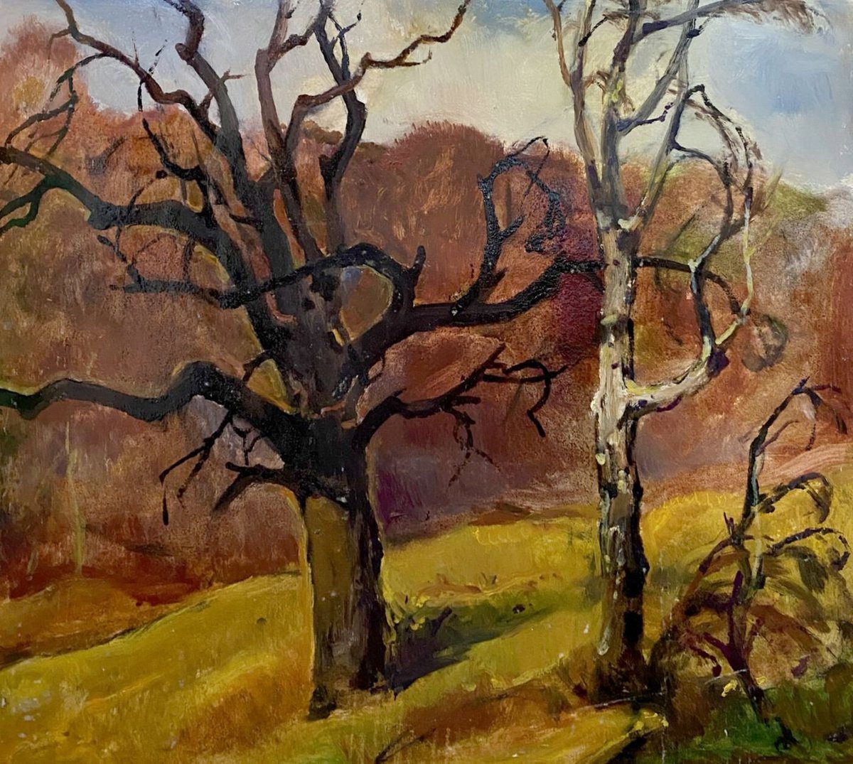 Impressionistic Landscape Oil Painting By Oleg And Alexander Litvinov, 19 X 22", Late Fall, Original Artwork