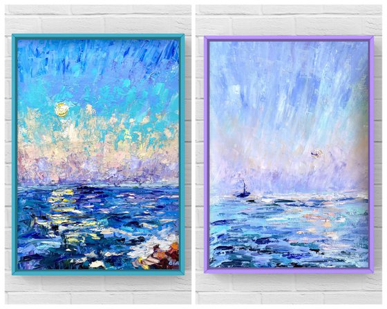 Sunset - Tenderness, 47*37cm, impressionistic oil sea sunset landscape painting