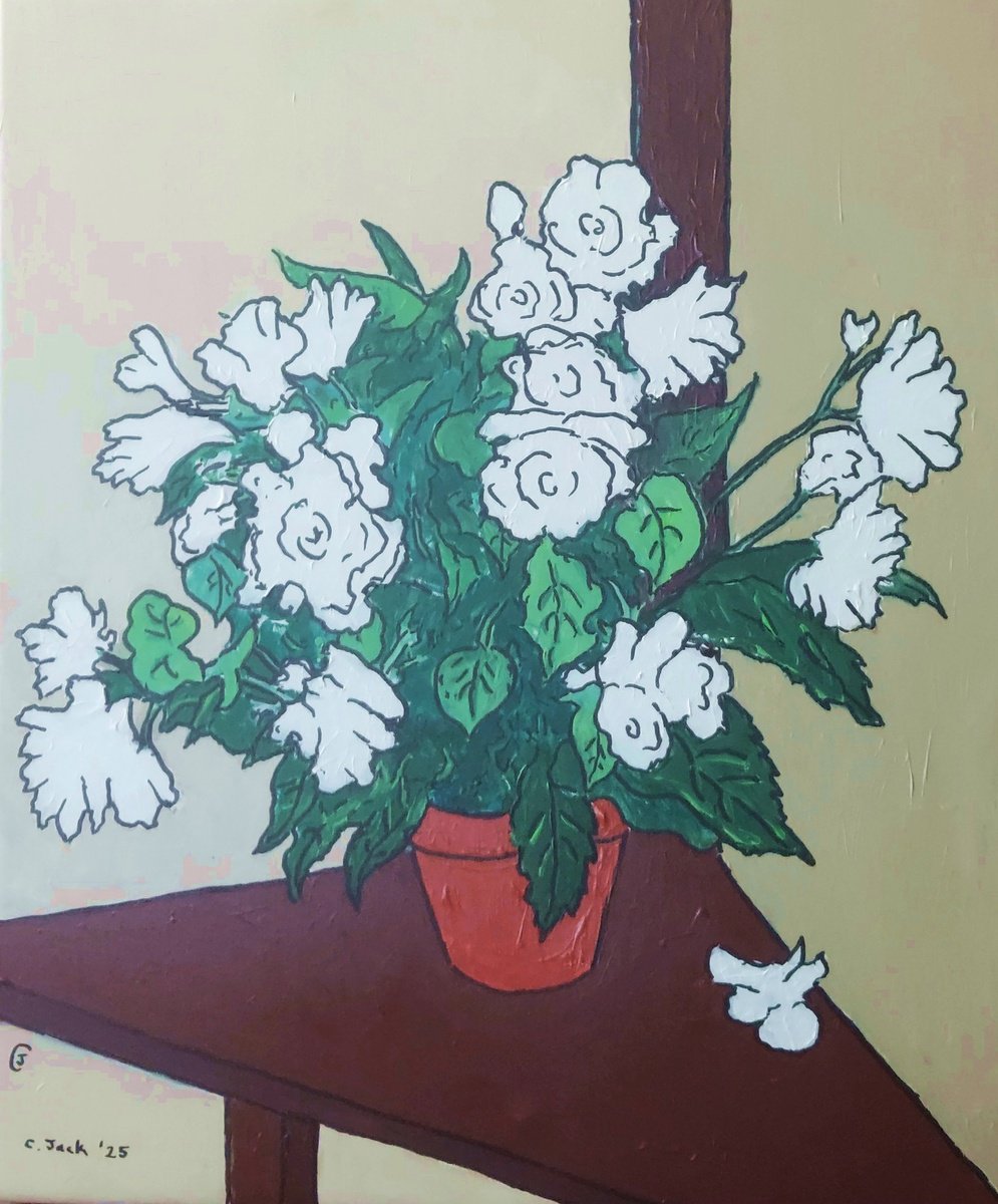 Botanical Acrylic Painting By Colin Ross Jack, 20 X 24, White Flowers #2, Original Artwork
