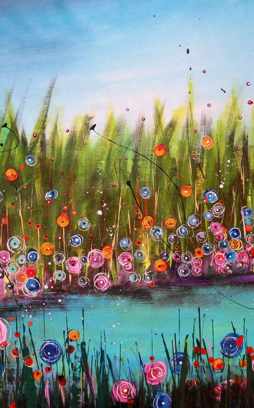 L Riverstorm #3  - Large original floral landscape by Cecilia Frigati