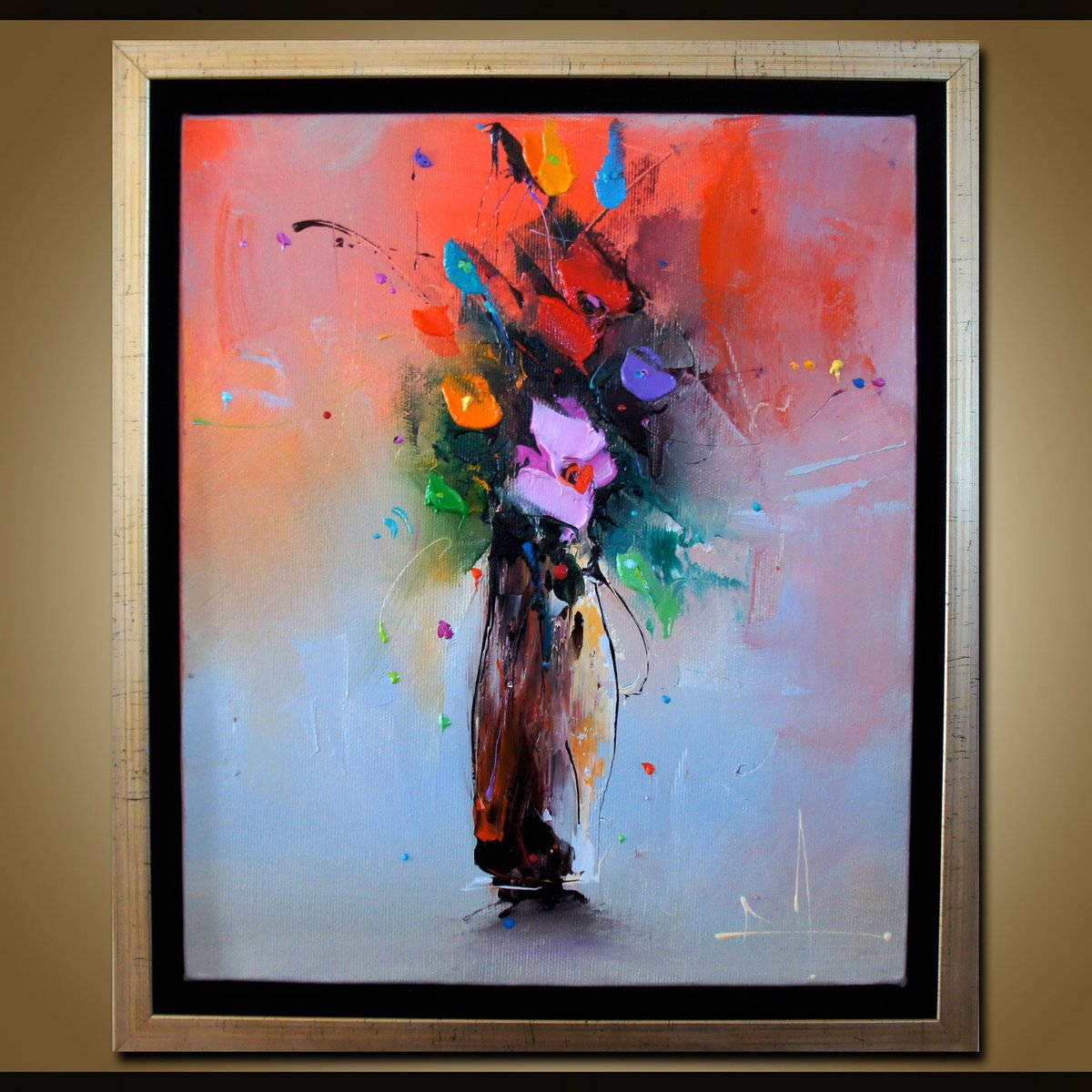 Abstract Botanical Oil Painting By Stanislav Lazarov, 12 X 14", A Little Pleasure, Original Artwork