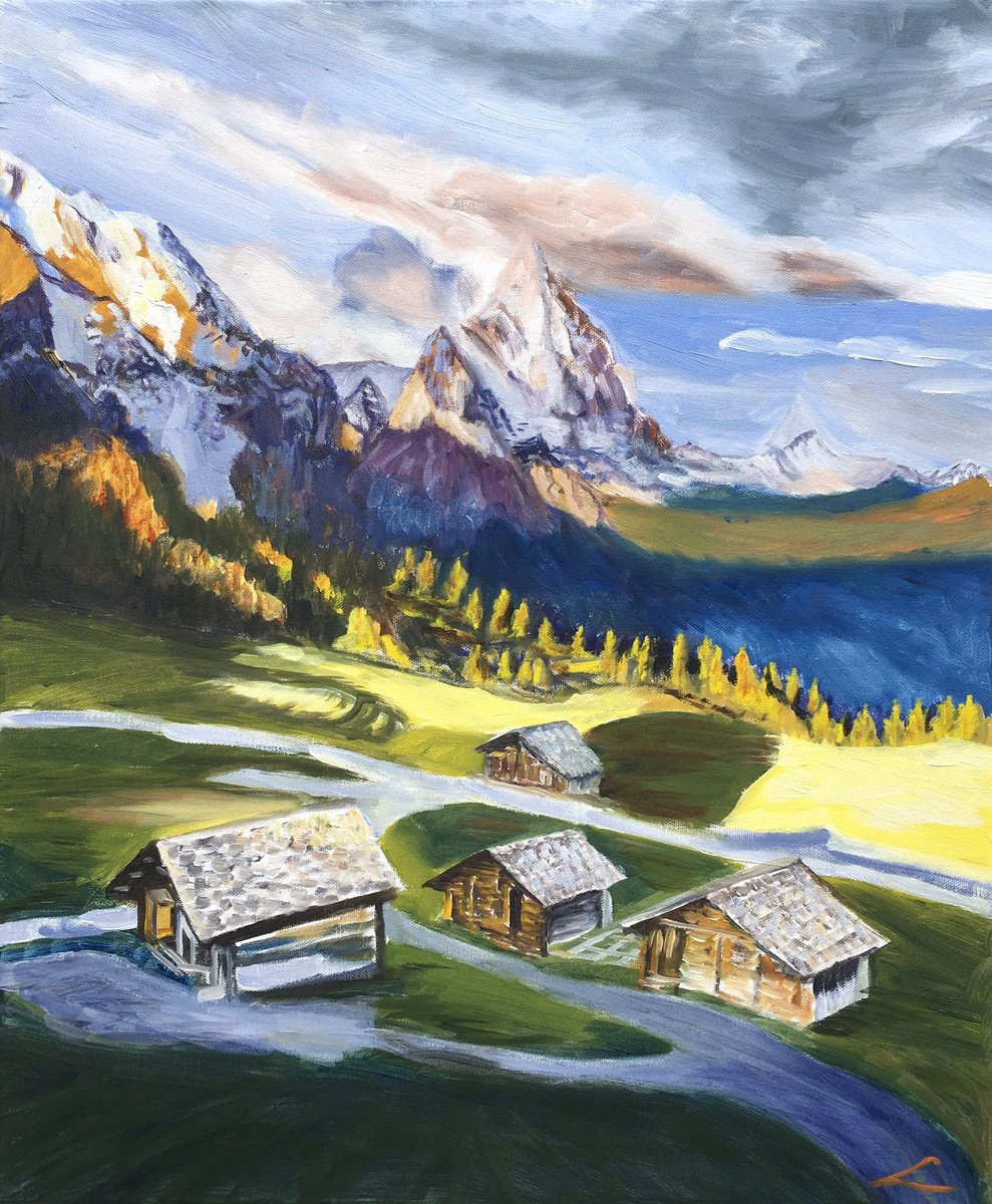 Mountain Barns By Elena Sokolova, 20 X 24, Artwork For Sale On Artfinder