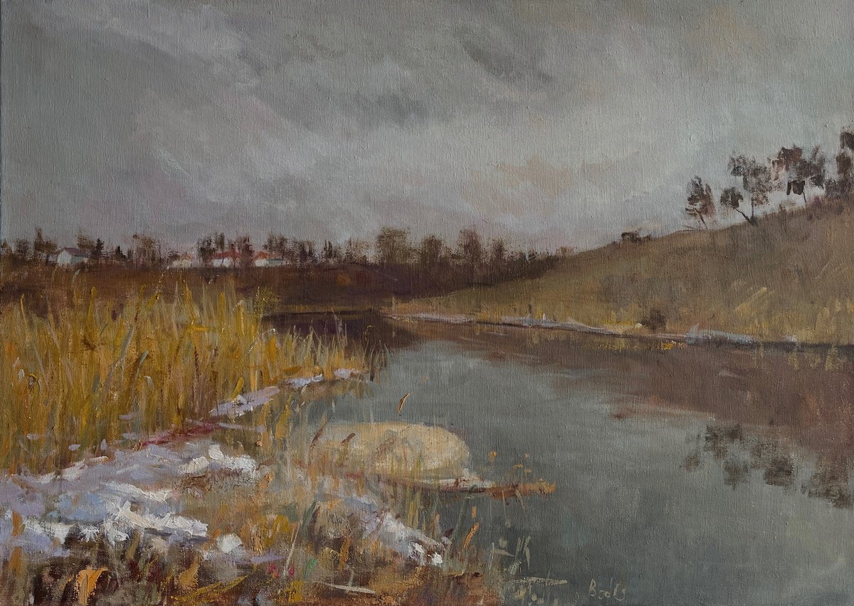 Impressionistic Landscape Oil Painting By Bohdan Dobrivskyi, 28 X 20, Gloomy Day, Original Artwork