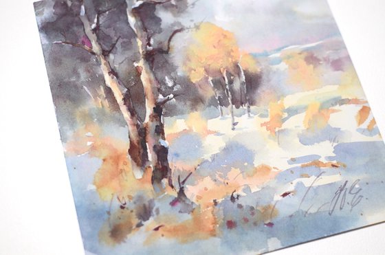 Small winter landscape in watercolor