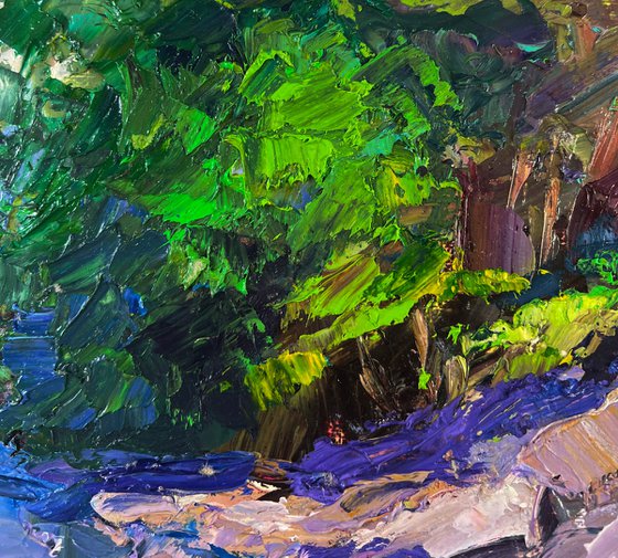 Mountain River Descending through Forest