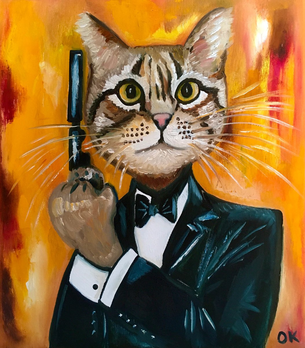 Troy The Cat James Bond 007 Oil painting by Olga Koval Artfinder