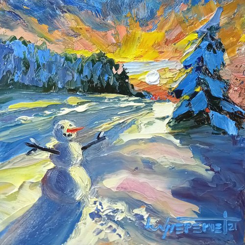 Winter Landscape with a Snowman by Ion Sheremet
