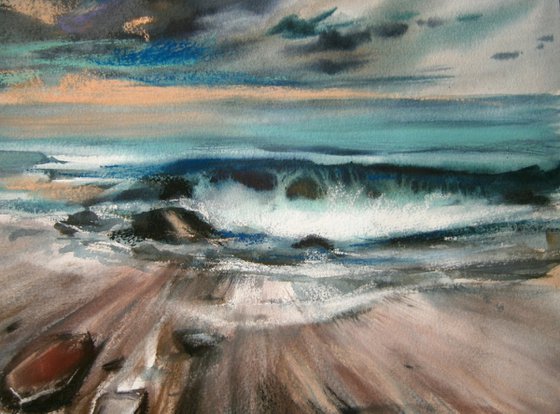 Watercolor and soft pastel Seascape