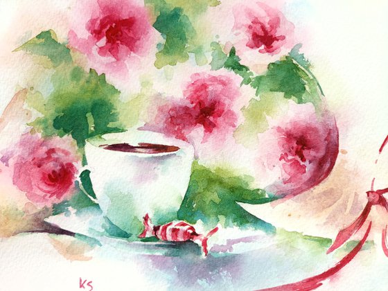 Modern still life "Four Seasons - SPRING" original watercolor sketch