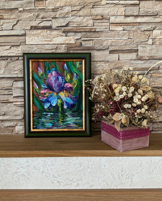 Iris. Impasto. Small picture.  Holiday gift.