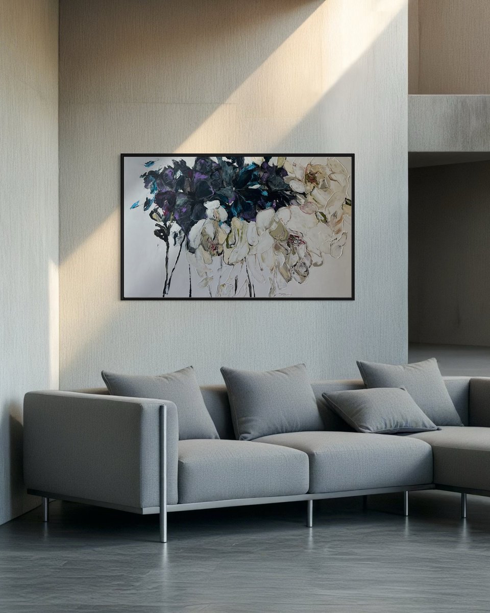 Impressionistic Botanical Acrylic Painting By Tetiana Hutsul, 61 X 37", i?lan Floral, Original Artwork