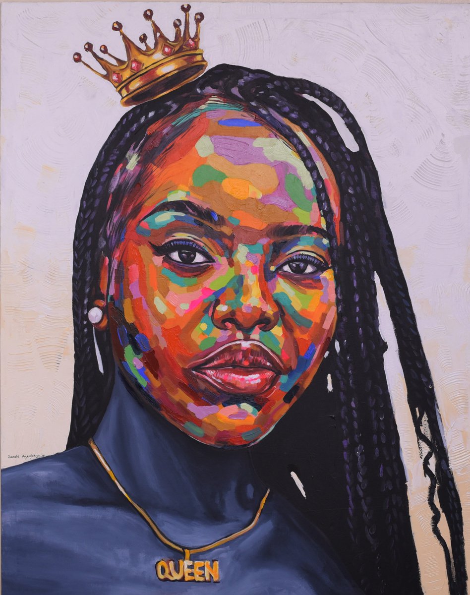 Impressionistic Portrait Acrylic Painting By Damola Ayegbayo, 48 X 60, Feminine Royalty, Original Artwork