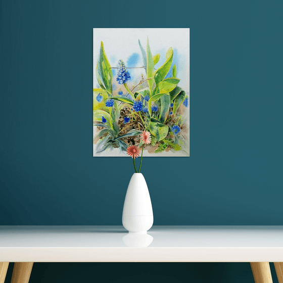 Spring Awakening Blue Muscari in Watercolor