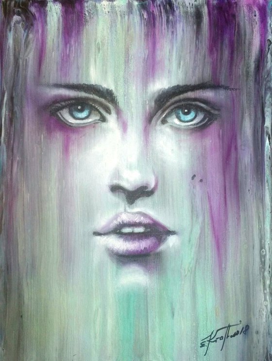 "Purple rain" Original mixed media painting on card board 30x40x0,2cm.