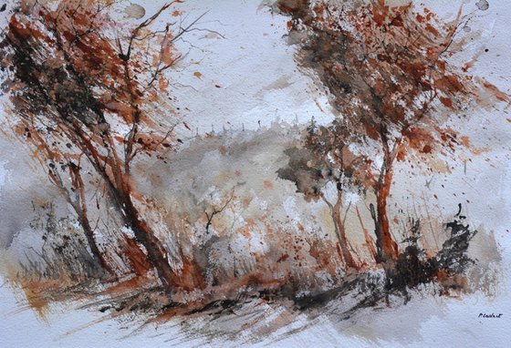 Two trees in autumn watercolor