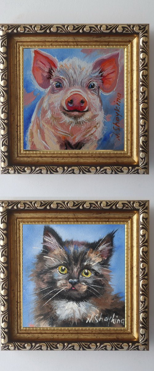 Piglet and Fluffy Cat by Natalia Shaykina