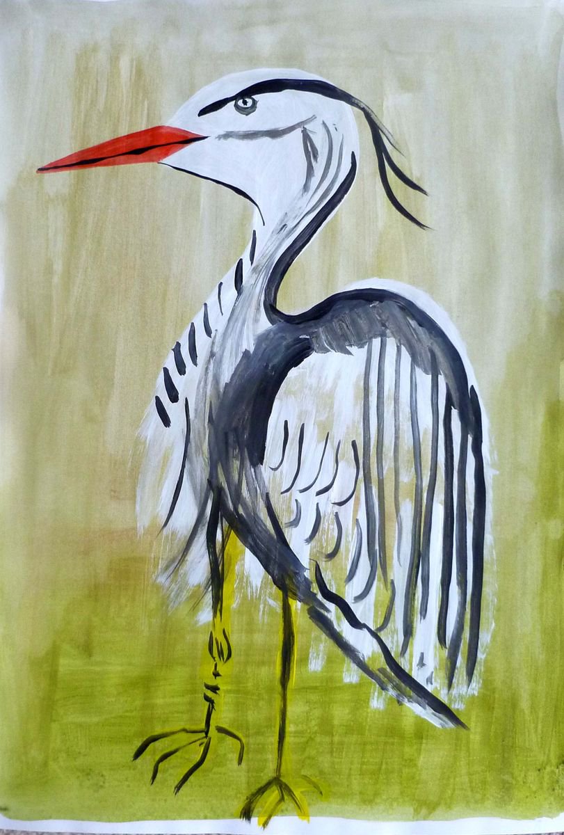 Heron Painting No.2 - Mel Sheppard Original / Signed - A2 Size on Paper by Mel Sheppard