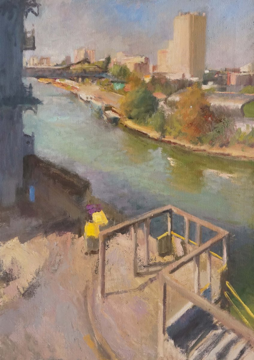 Expressive Cityscapes Oil Painting By Manuel Leonardi, 24 X 32", The Seine At Chinagora, Original Artwork