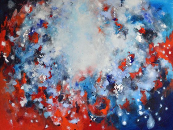 Unspoken Promises - Large Red and Blue Abstract Painting