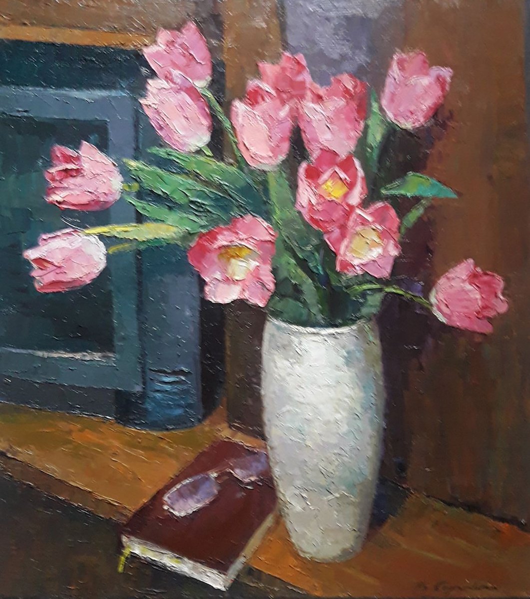 Oil painting A bouquet of tulips Serdyuk Boris Petrovich nSerb883 by Boris Serdyuk