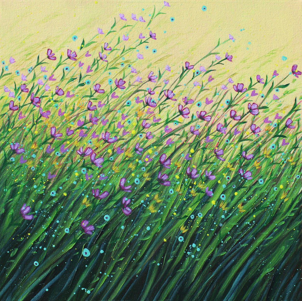 Impressionistic Botanical Acrylic Painting By Sage Mountain Studio, 24 X 24", Summer Grass, Original Artwork