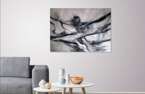 Abstract Painting, Black and White, LARGE SIZE, Minimalism, Close To Home