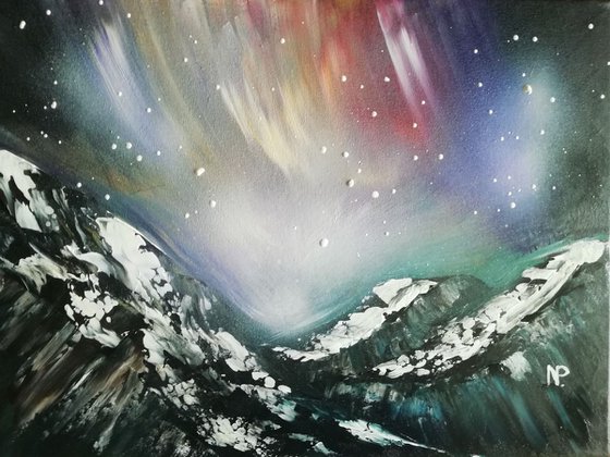 Northen lights, original acrylic painting, wall decor, gift idea